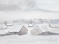 Constant permeke (1886-1952), a rural landscape in the snow, gouache on paper 42 x 60 cm. (16.5 x 23.6 in.), frame: 74 x 92 cm. (29.1 x 36.2 in.)