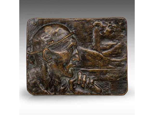 Constantin meunier (1831-1905), 'the miner' or the 'taymans plaquette', patinated bronze plaque 17 x 22 cm. (6.69 x 8.66 in.) - afbeelding 1 van  3