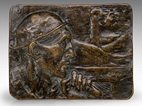 Constantin meunier (1831-1905), 'the miner' or the 'taymans plaquette', patinated bronze plaque 17 x 22 cm. (6.69 x 8.66 in.)