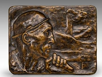 Constantin meunier (1831-1905), 'the miner' or the 'taymans plaquette', patinated plaster plaque 17 x 22 cm. (6.69 x 8.66 in.)