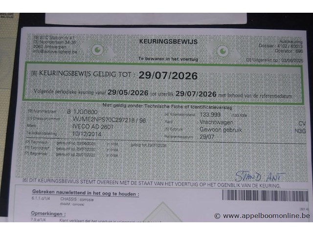 Container vrachtwagen iveco, ad 260t, wjme2nps70c297218, 1e insch 10/12/2014, 8710cm³, 265kw, diesel, euro 6, 133999km vlgs ltst keuring (2025), inschrijvingsbewijs deel i en ii, keuringsbewijs, gelijkvormigheidsattest, identificatieverslag - afbeelding 5 van  18