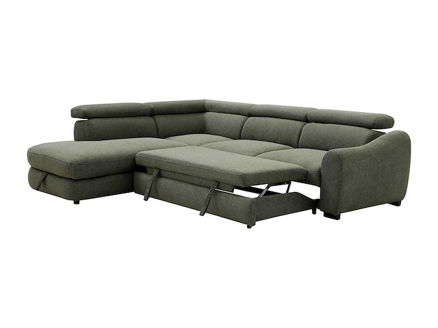 Convertible linker hoek bank van groen getextureerde stof - afbeelding 2 van  3