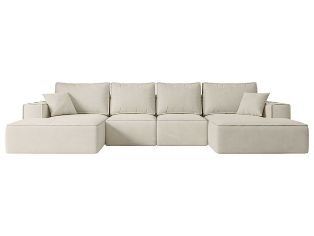 Convertible panoramische bank met opbergruimte - beige stof - afbeelding 2 van  8