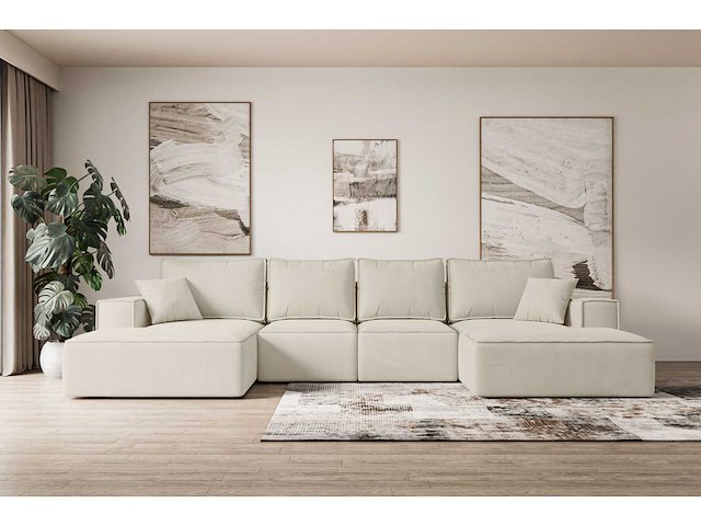 Convertible panoramische bank met opbergruimte - beige stof - afbeelding 3 van  8