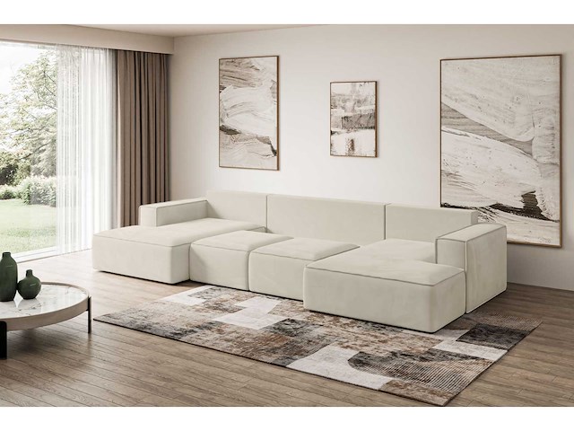 Convertible panoramische bank met opbergruimte - beige stof - afbeelding 5 van  8