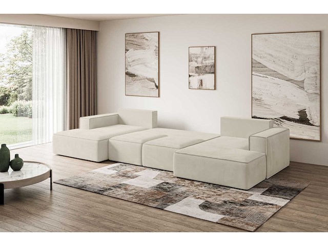 Convertible panoramische bank met opbergruimte - beige stof - afbeelding 6 van  8
