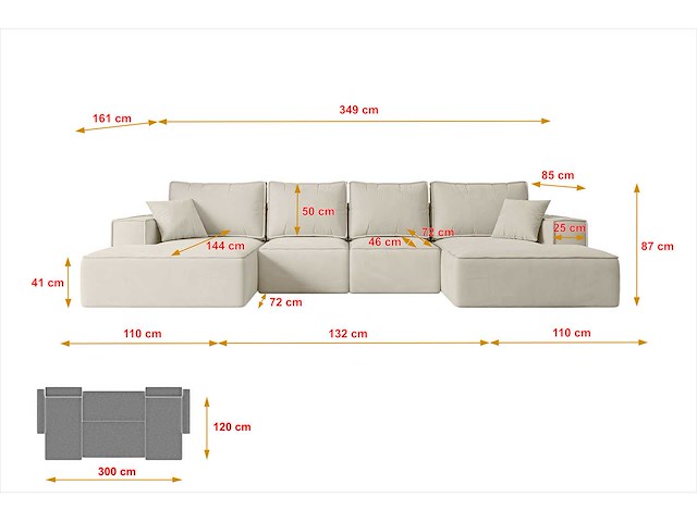 Convertible panoramische bank met opbergruimte - beige stof - afbeelding 7 van  8