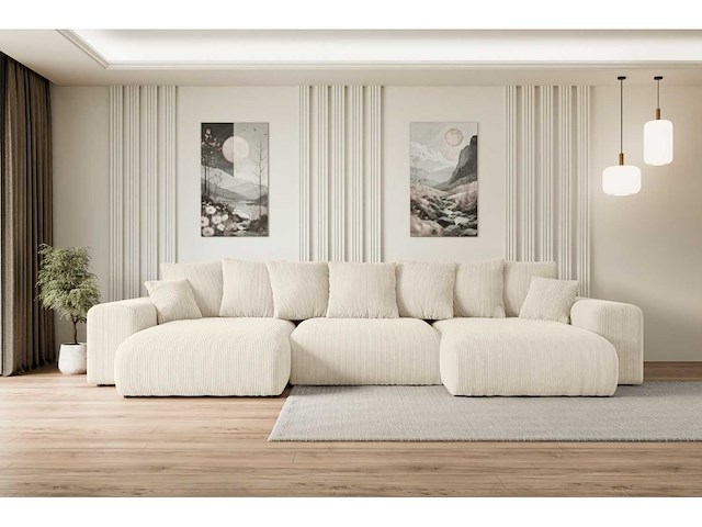 Convertible panoramische hoekbank - beige touwstof - afbeelding 2 van  11