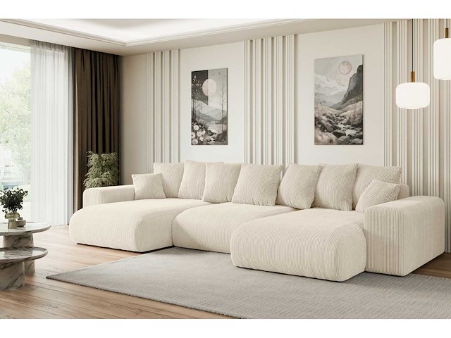 Convertible panoramische hoekbank - beige touwstof - afbeelding 4 van  11