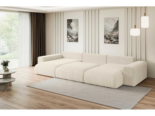 Convertible panoramische hoekbank - beige touwstof - afbeelding 6 van  11