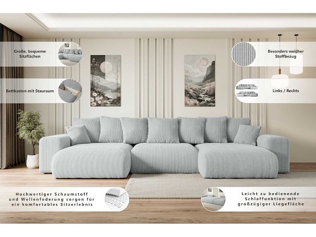 Convertible panoramische hoekbank - beige touwstof - afbeelding 9 van  11
