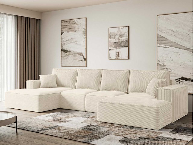 Convertible panoramische hoekbank - beige touwstof - afbeelding 1 van  11