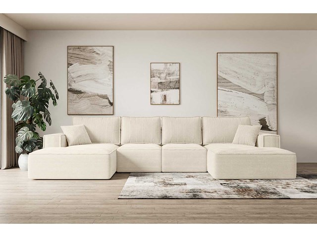 Convertible panoramische hoekbank - beige touwstof - afbeelding 4 van  11
