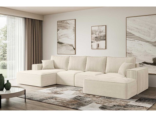 Convertible panoramische hoekbank - beige touwstof - afbeelding 6 van  11