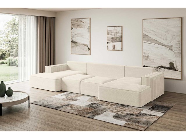 Convertible panoramische hoekbank - beige touwstof - afbeelding 7 van  11
