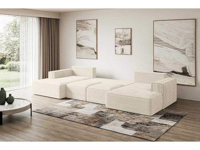Convertible panoramische hoekbank - beige touwstof - afbeelding 8 van  11