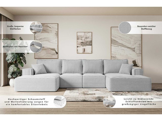 Convertible panoramische hoekbank - beige touwstof - afbeelding 11 van  11