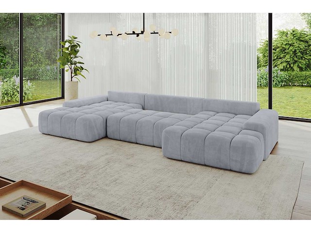 Convertible panoramische hoekbank - grijs fluweel - afbeelding 5 van  10