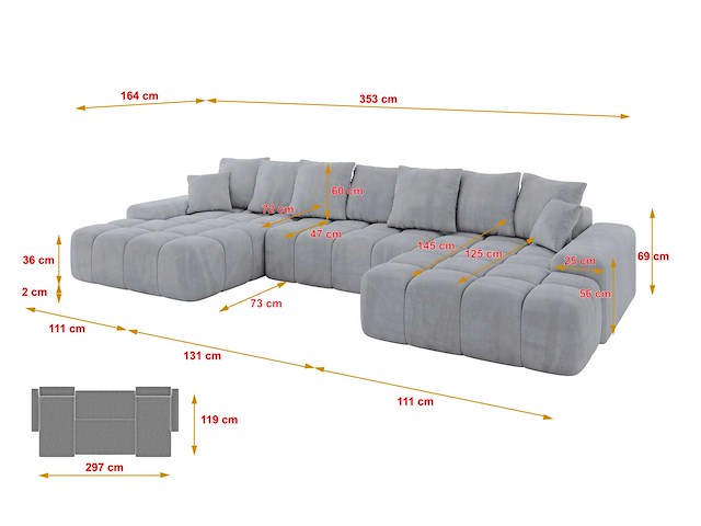 Convertible panoramische hoekbank - grijs fluweel - afbeelding 7 van  10