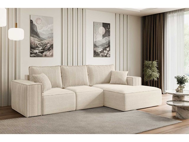 Convertible rechterhoek bank met opbergruimte - beige stof - afbeelding 1 van  5