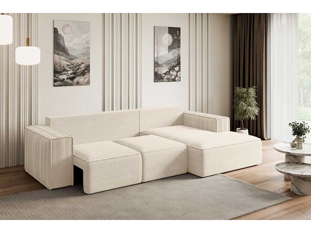 Convertible rechterhoek bank met opbergruimte - beige stof - afbeelding 5 van  5