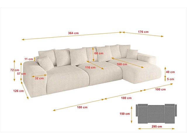 Convertible rechterhoekbank - beige touwstof - afbeelding 8 van  12