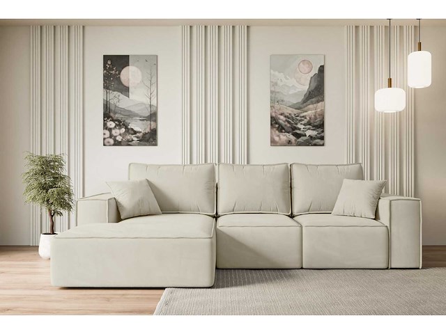 Coonvertible linker hoek bank - beige fluweel - afbeelding 1 van  13