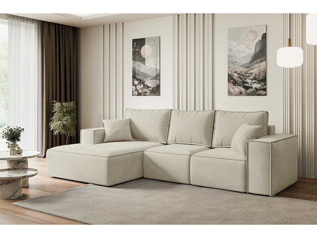 Coonvertible linker hoek bank - beige fluweel - afbeelding 7 van  13