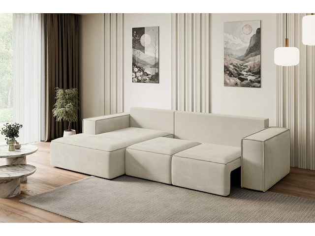 Coonvertible linker hoek bank - beige fluweel - afbeelding 8 van  13