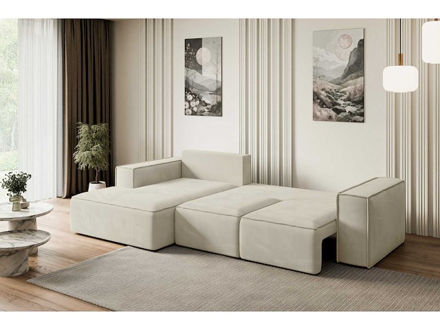 Coonvertible linker hoek bank - beige fluweel - afbeelding 9 van  13