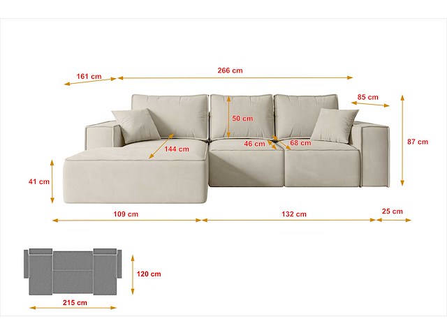 Coonvertible linker hoek bank - beige fluweel - afbeelding 10 van  13