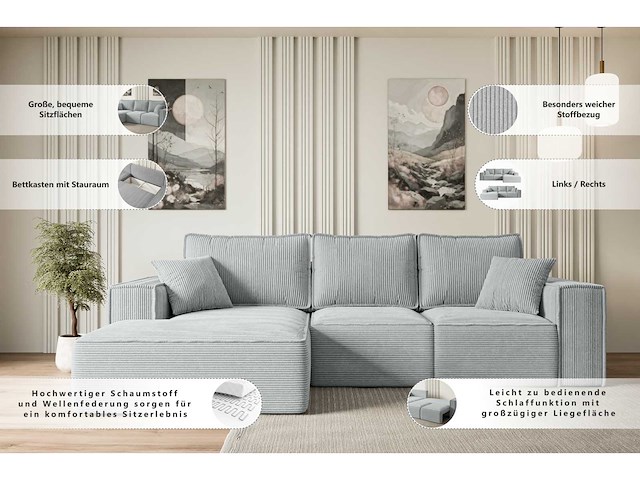 Coonvertible linker hoek bank - beige fluweel - afbeelding 12 van  13