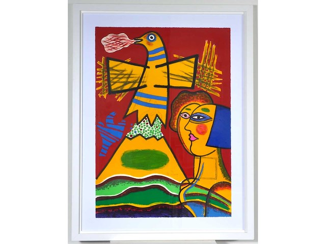 Corneille - le grand oiseau au dessus du mont fuji - zeefdruk - 141x109 cm - afbeelding 1 van  12