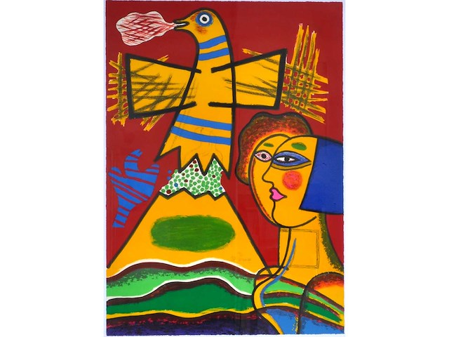 Corneille - le grand oiseau au dessus du mont fuji - zeefdruk - 141x109 cm - afbeelding 5 van  12