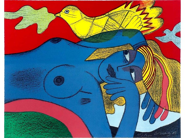 Corneille - l'oiseau jaune - litho - ingelijst - afbeelding 1 van  5
