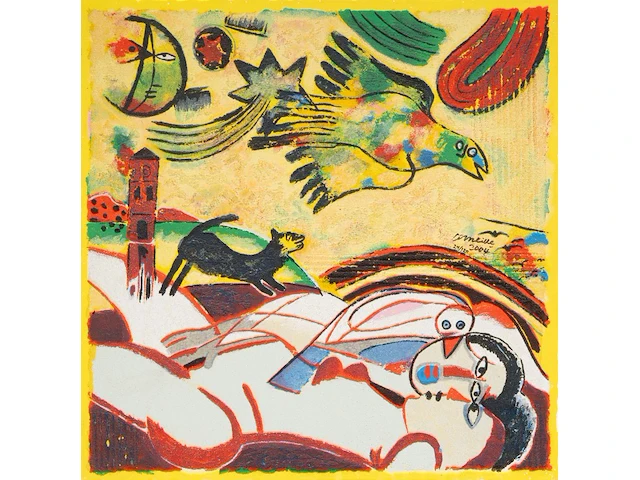 Corneille (1922-2010), 'china suite', 2004, terragraph on canvas, n° 24/120 47 x 47 cm. (18 1/2 x 18 1/2 in.), frame: 51.5 x 51.5 cm. (20.28 x 20.28 in.) - afbeelding 1 van  6