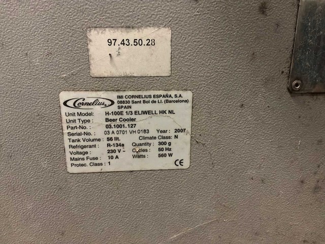 Cornelius h-100e 1/3 eliwell hk nl beer cooler koeling tapinstallatie - afbeelding 2 van  7