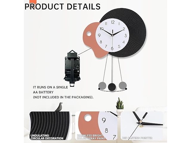 Coslife decoratieve wandklok - afbeelding 3 van  3