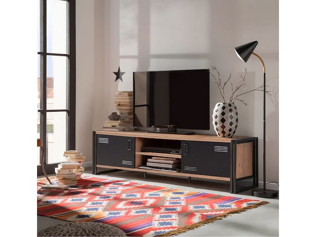 Cosmo tv-meubel | 100% melamine | atlantic pine, zwart - afbeelding 1 van  5