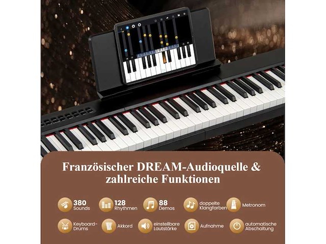 Costway 88-toetsen draagbare digitale piano zwart - afbeelding 3 van  5