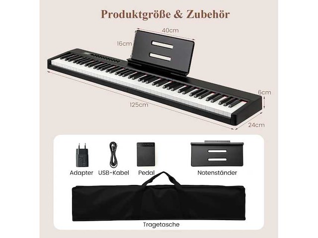 Costway 88-toetsen draagbare digitale piano zwart - afbeelding 5 van  5