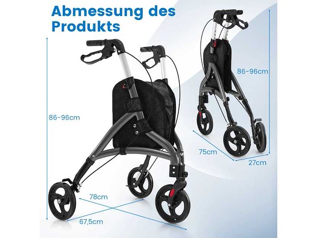 Costway aluminium opvouwbare rollator voor senioren - afbeelding 1 van  6