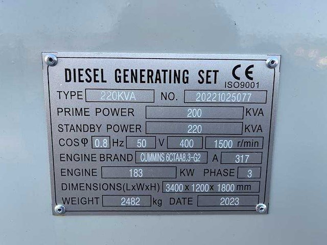 Cummins - 220 kva - stroomgenerator - ongebruikt - afbeelding 2 van  8