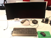 Curved monitor - samsung draadloos toetsenbord - logitech draadloze muis - logitech docking station - hp luidspreker - afbeelding 1 van  2