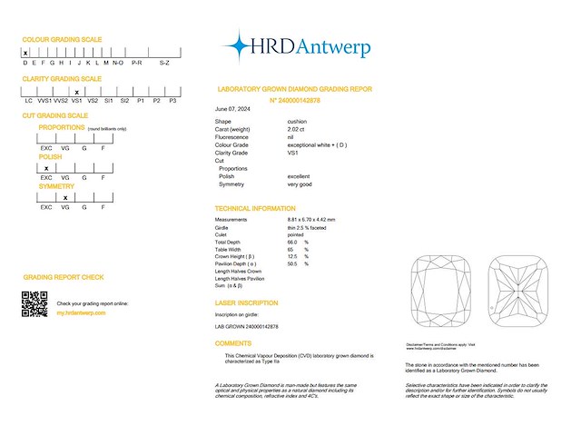 Cushion diamant 2.02ct – d/vs1 – hrd - afbeelding 4 van  4