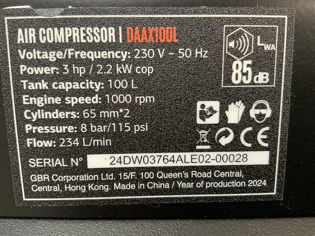 Daewoo - 2025 - daax100l - luchtcompressor 100l - afbeelding 7 van  16