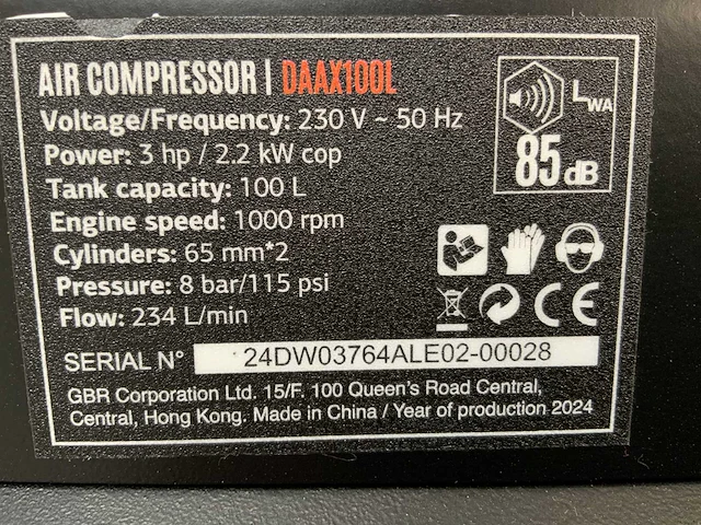 Daewoo - 2025 - daax100l - luchtcompressor 100l - afbeelding 7 van  16
