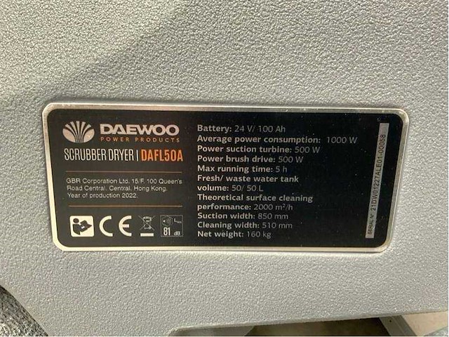 Daewoo - 2025 - dafl50a - vloerschrobber - afbeelding 14 van  17