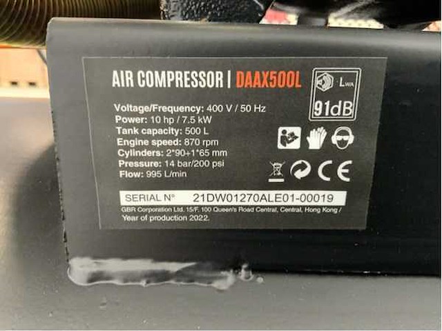Daewoo - 2026 - daax500l - luchtcompressor 500l 14bar - afbeelding 18 van  23
