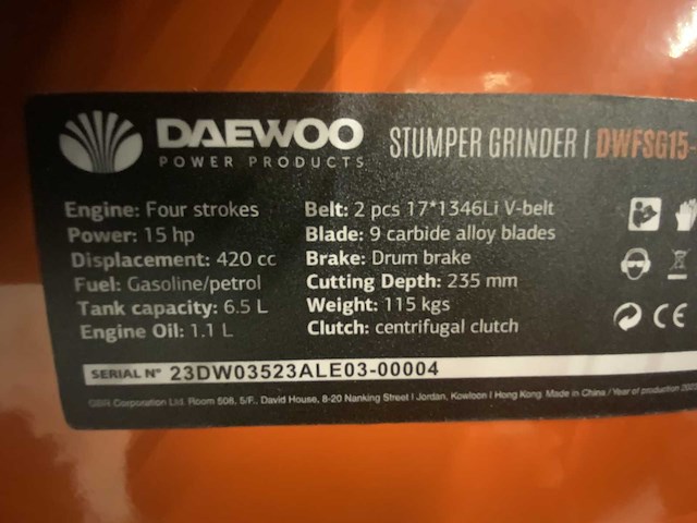 Daewoo - 2026 - dwfsg15-300 - stump grinder - afbeelding 2 van  8